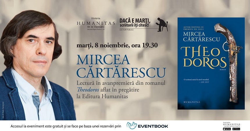 Mircea Cărtărescu va citi în avanpremieră din romanul "Theodoros", aflat în pregătire la Editura Humanitas