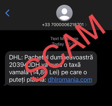 Avertisment al specialiştilor - Campanie de tip Smishing care se foloseşte de imaginea DHL, în derulare în România
