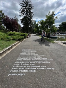 Călătoria cu „Tramvaiul Poeziei” - Poem colectiv dedicat Timişoarei, pictat pe asfalt - FOTO