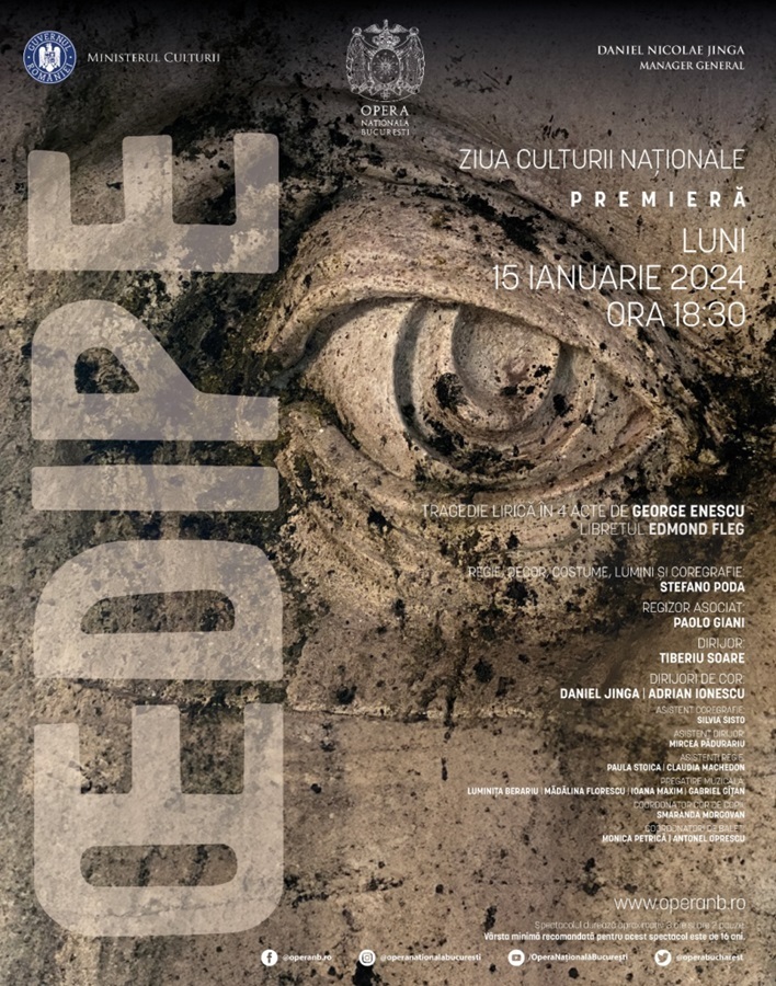 „Oedipe” de Enescu, premierǎ de nivel mondial de Ziua Culturii Naţionale la ONB