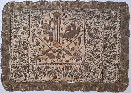 O broderie heraldică cu fir de argint aurit din epoca fanariotă, cumpărată la Paris de Muzeul Naţional de Artă al României