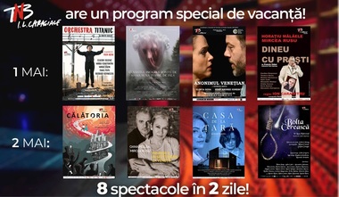 Opt spectacole diverse la Teatrul Naţional Bucureşti, de 1 şi 2 mai