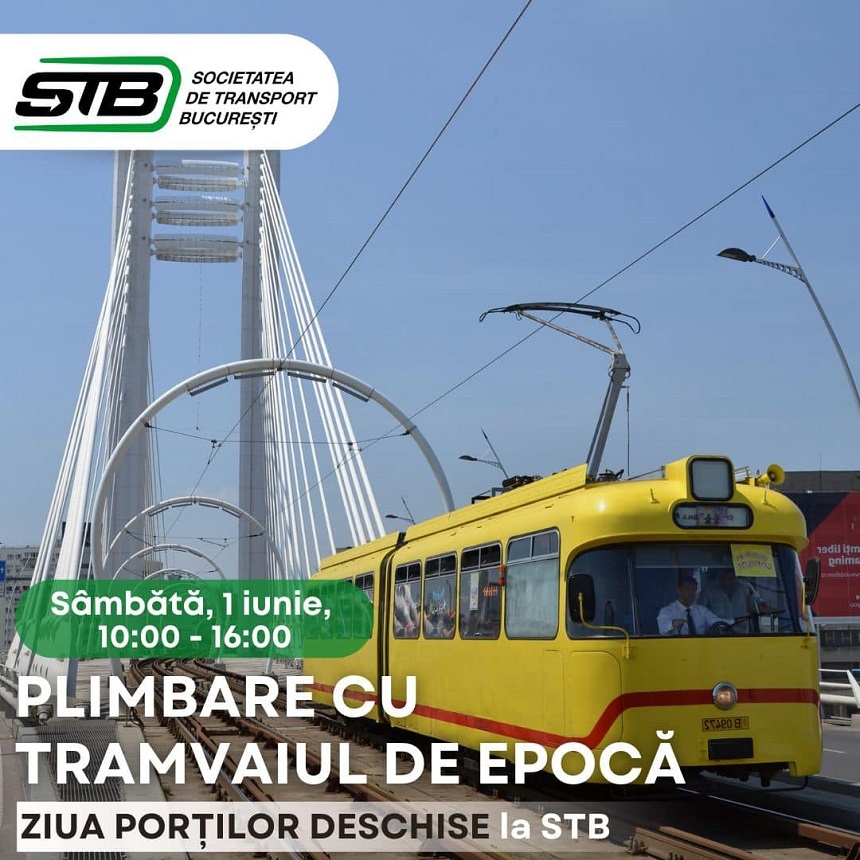 Plimbare cu un tramvai de epocă pe traseul Depoul Dudeşti - Şura Mare, de Ziua Internaţională a Copilului 