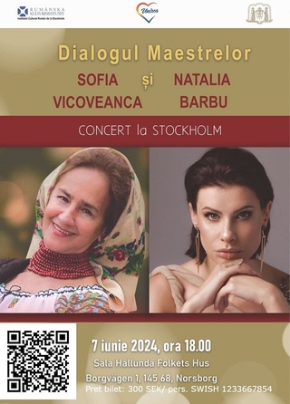 Sofia Vicoveanca şi Natalia Barbu, în concert la Stockholm. Expoziţie de ii la ICR Stockholm