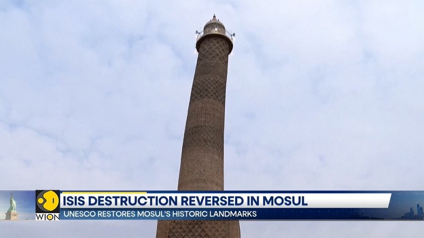 Minaretul înclinat Al-Hadba din Mosul, distrus de ISIS, a fost reconstruit de UNESCO - VIDEO