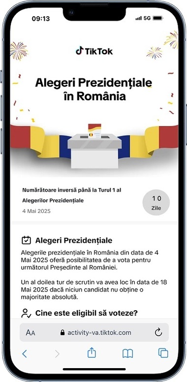 TikTok lansează un centru electoral special pentru alegerile din România