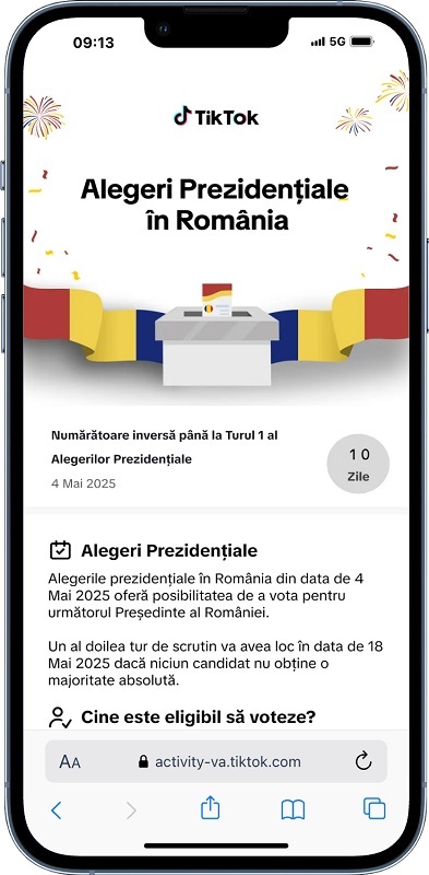 TikTok lansează un centru electoral special pentru alegerile din România