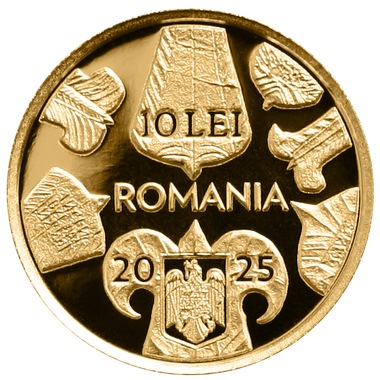 Monedă din aur cu tema „Istoria aurului - Plăcuţele votive de la Germisara”, lansată de Banca Naţională a României