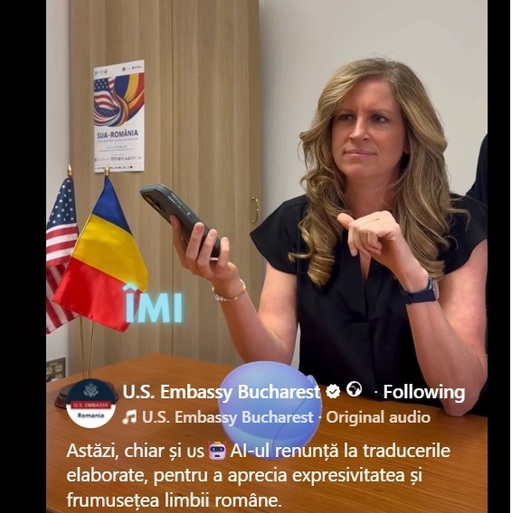 Ambasada SUA, mesaj emoţionant cu ajutorul AI: „Anumiţi termeni frumoşi există doar în limba română!”/ VIDEO