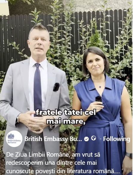 Ziua Limbii Române - Fragment din „La cireşe” de Ion Creangă, citit de ambasadorul Marii Britanii la Bucureşti/ VIDEO