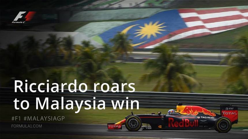 Dublă Red Bull în Malaysia cu Ricciardo primul. Hamilton şi Vettel au abandonat, Rosberg al treilea