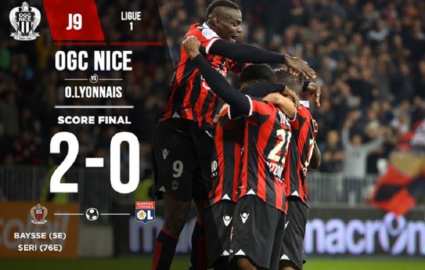 OGC Nice a învins Lyon, scor 2-0, şi are cu patru puncte mai mult decât a doua clasată în Ligue 1, AS Monaco, învinsă vineri de Toulouse