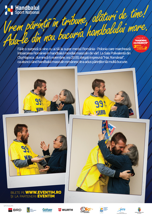 FR Handbal vinde trei bilete la preţ de două pentru meciul România – Polonia, în pachetul "Handbal cu părinţii"