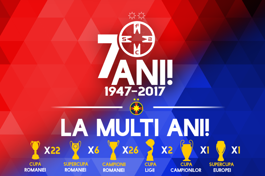 Şi FCSB serbează 70 de ani de la înfiinţarea clubului Steaua: Şapte decenii glorioase în roş-albastru