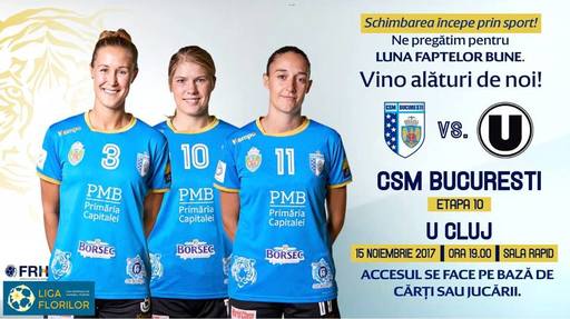 "Luna faptelor bune" la CSM Bucureşti: accesul la meciul de handbal CSM – "U" Cluj, cu jucării şi cărţi pentru copii
