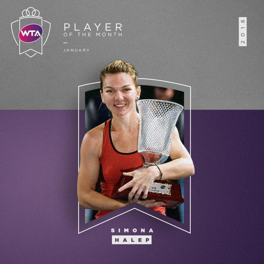 Simona Halep a fost desemnată jucătoarea lunii ianuarie