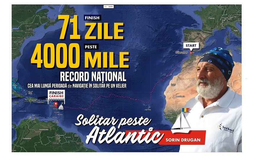 Sorin Drugan, românul care a navigat singur 71 de zile travesând Oceanul Atlantinc, revine marţi în ţară

