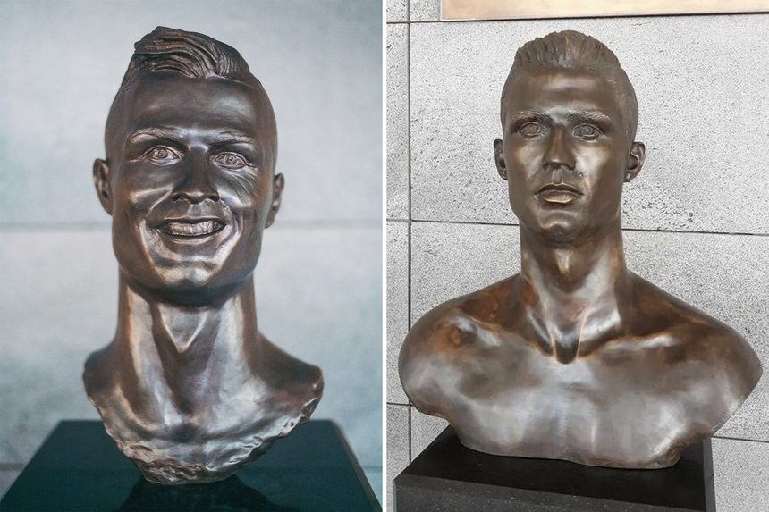 Bustul din bronz al lui Cristiano Ronaldo, ţintă a ironiilor fanilor, a fost înlocuit la cererea familiei jucătorului