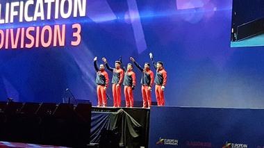 Andrei Muntean în finala de la inele, la Campionatele Europene de la Glasgow