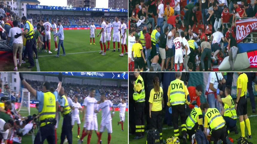 O barieră de securitate a tribunei stadionului din Eibar s-a prăbuşit la meciul cu FC Sevilla; Mai multe persoane au fost transportate la spital