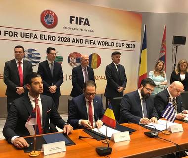 Memorandumul de înţelegere între România, Serbia, Bulgaria şi Grecia, pentru constituirea Comitetului de organizare în vederea candidaturii comune pentru CE-2028 şi CM-2030 a fost semnat la Salonic