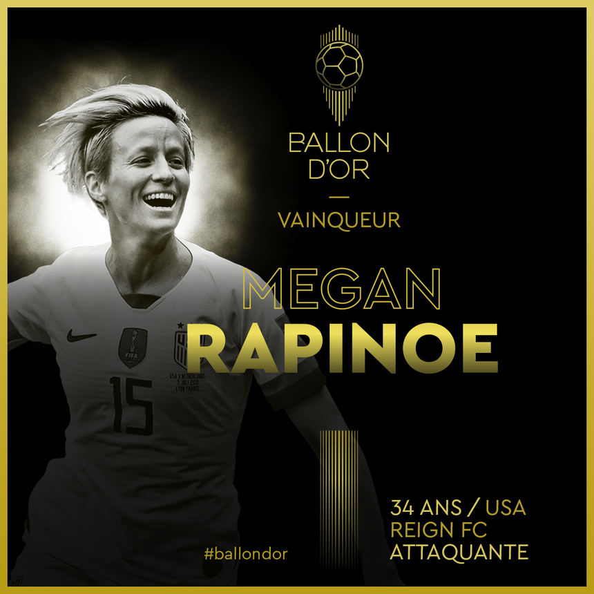 Megan Rapinoe a câştigat Balonul de Aur pentru fotbalul feminin