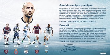 Argentinianul Pablo Zabaleta se retrage din activitate la 35 de ani