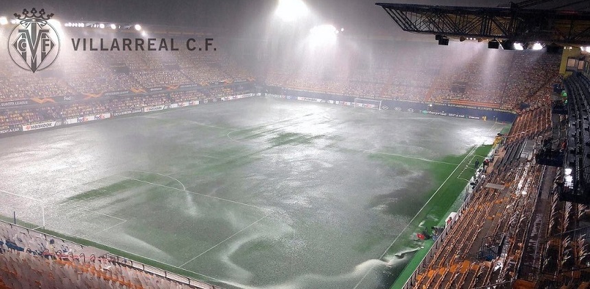 Startul meciului Villarreal – Maccabi Tel Aviv, întârziat mai mult de o oră, din cauza ploii torenţiale - VIDEO