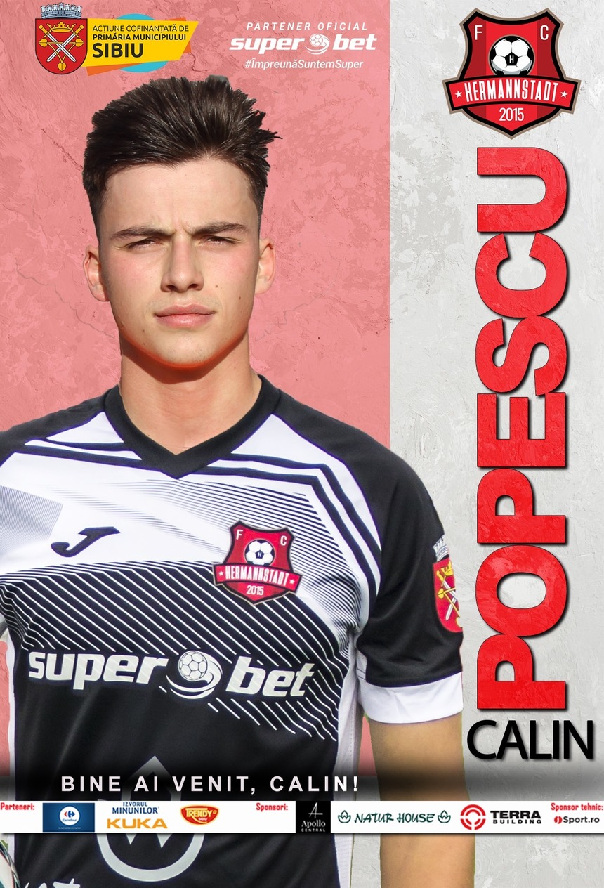 Călin Popescu, internaţional U19, a semnat cu FC Hermannnstadt