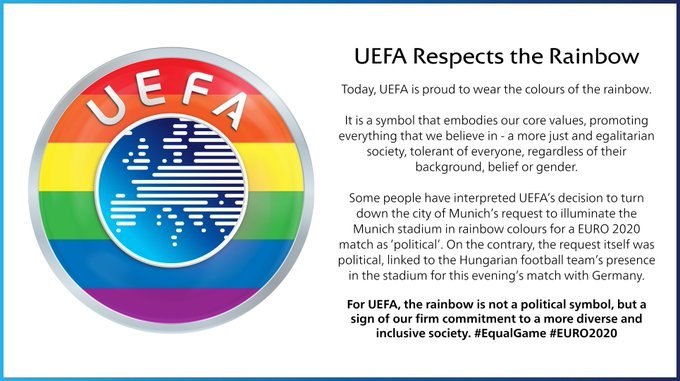 UEFA se apără în faţa refuzului de a ilumina Allianz Arena şi şi-a schimbat logo-ul pe Twitter în culorile curcubeului