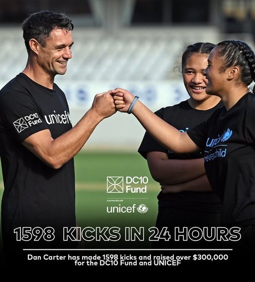 Dan Carter a reuşit provocarea de a marca 1.598 de lovituri de penalizare pentru o cauză nobilă