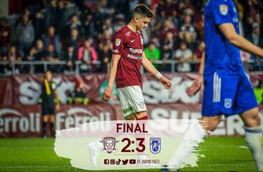 Meci "nebun" în Liga 1 Casa Pariurilor. Rapid a pierdut cu FC U Craiova 1948, scor 2-3. Golurile egalării rapidiste marcat în 90+2, golul victoriei craiovene în 90+5