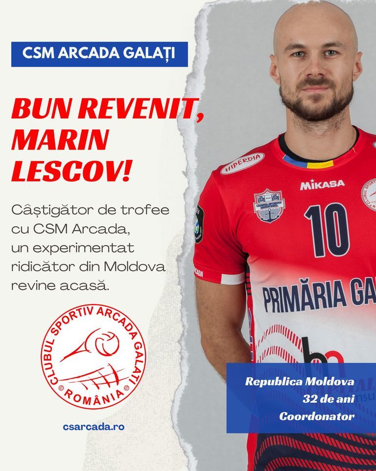 Volei: Coordonatorul Marin Lescov revine în lotul campioanei Arcada Galaţi