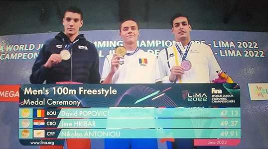 UPDATE - CM de înot juniori de la Lima: David Popovici a cucerit medalia de aur la proba de 100 m liber - FOTO, VIDEO