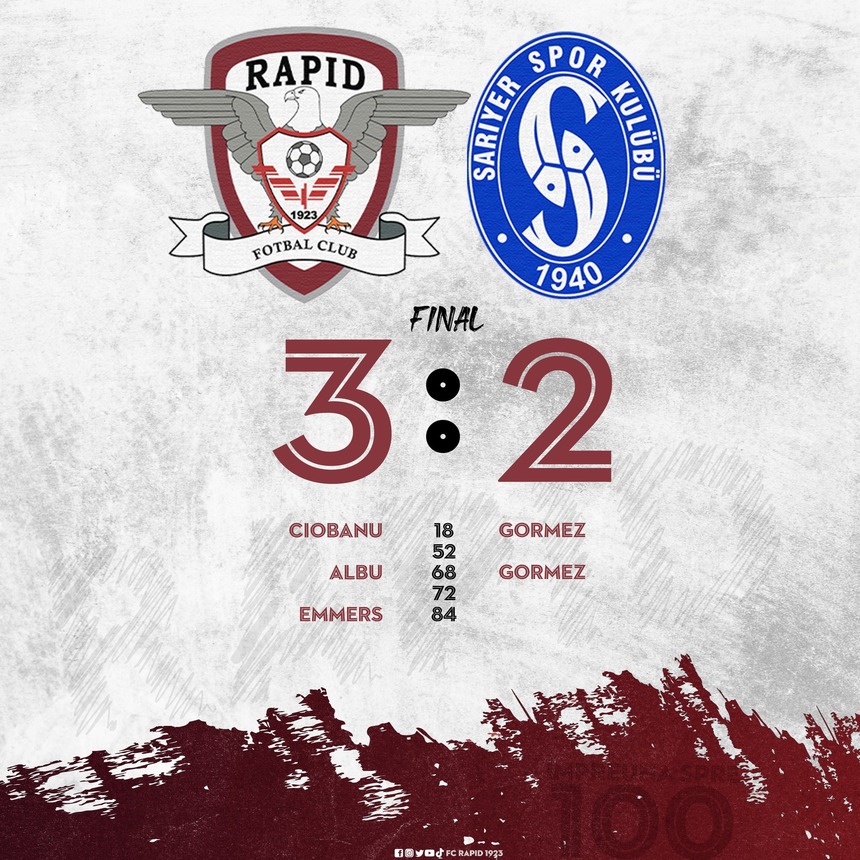 Rapid a învins pe Sariyer Spor în primul meci al anului, scor 3-2
