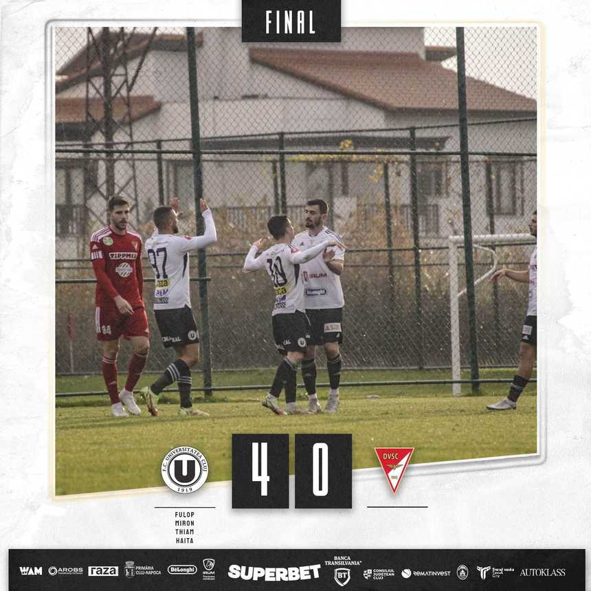 Universitatea Cluj, victorie, scor 4-0, cu Debrecen, în meci amical în Antalya