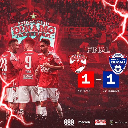 Liga II: Dinamo a remizat cu Gloria Buzău, scor 1-1, în play-off