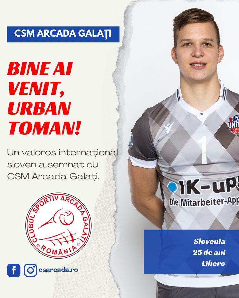 Volei: Internaţionalul sloven Urban Toman, noul jucător al campioanei Arcada Galaţi