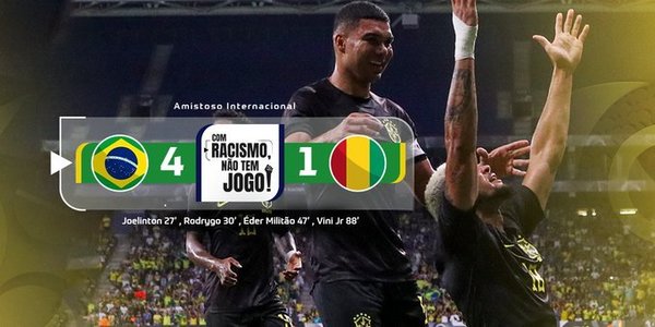 Brazilia a învins Guineea, scor 4-1, într-un meci amical. Partida s-a jucat pe fondul luptei împotriva rasismului. Brazilienii au jucat în echipament de culoare neagră