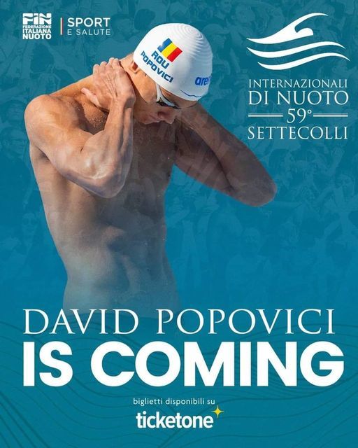 David Popovici înoată sâmbătă şi duminică, în Italia, la Trofeul Settecolli