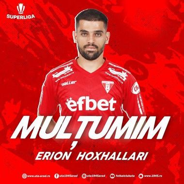 Superliga: Erion Hoxhallari pleacă de la UTA Arad