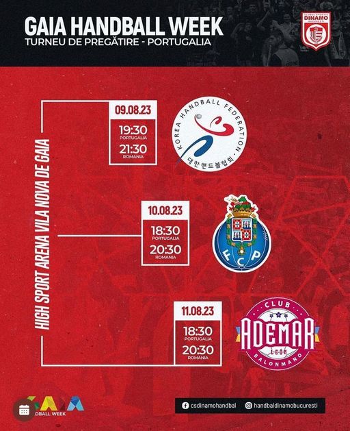 Handbal masculin: Dinamo Bucureşti – Ademar Leon, scor 39-30, în ultimul amical la turneul din Portugalia