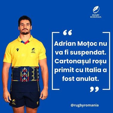 Rugby: Eliminat la meciul test cu Italia, Adrian Moţoc nu va fi suspendat. El poate evolua în meciul cu Irlanda de la Cupa Mondială