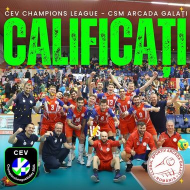 Volei masculin: Arcada Galaţi, înfrângere cu Olympiacos Pireu, dar se califică în premieră în grupele Ligii Campionilor

