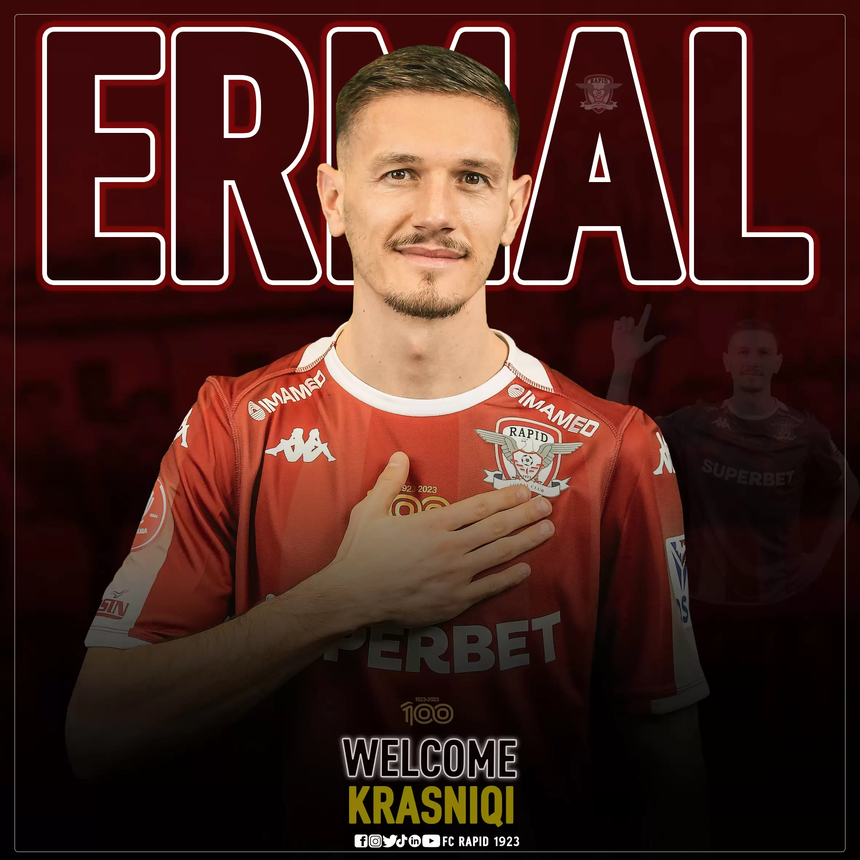 Rapid a oficializat transferul lui Ermal Krasniqi, de la CFR Cluj