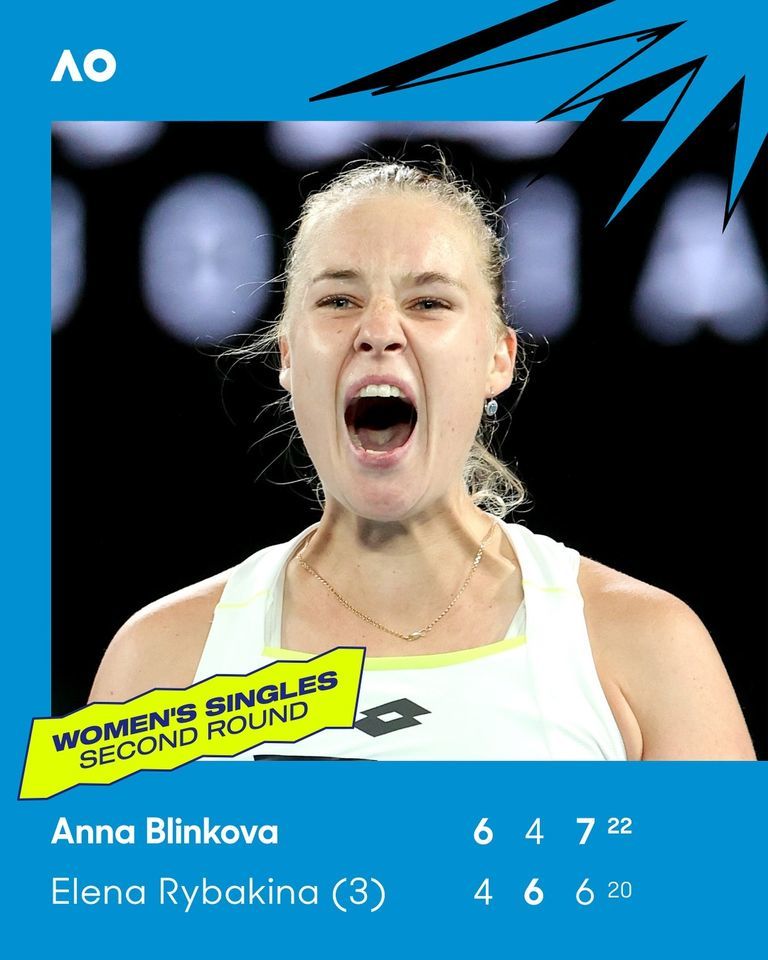 Surpriză la AO: Anna Blinkova a eliminat-o pe Elena Rîbakina, locul 3 WTA. S-a jucat cel mai lung tie-break din istorie, la feminin, într-un Grand Slam