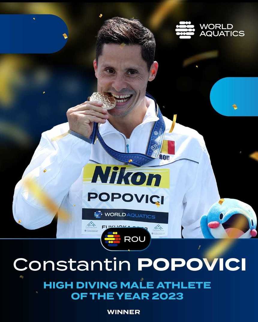 Constantin Popovici, declarat de World Aquatics sportivul anului 2023 la high-diving