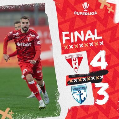 Superliga - play-out: UTA Arad - FC Voluntari, scor 4-3, toate golurile gazdelor au fost înscrise de jucători veniţi de pe banca rezervelor