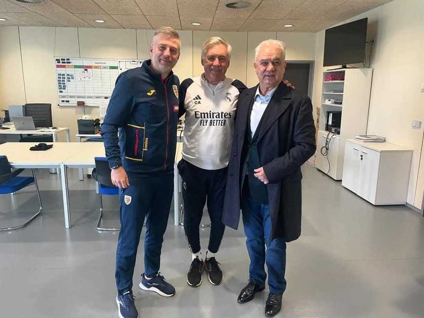 Edi Iordănescu şi tatăl său, Anghel Iordănescu, s-au întâlnit cu antrenorul echipei Real Madrid, Carlo Ancelotti. Mândru şi recunoscător, spune selecţionerul - FOTO