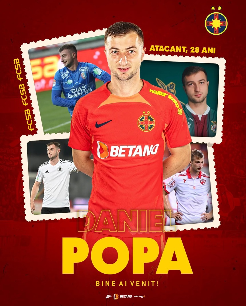 Superliga: FCSB anunţă transferul lui Daniel Popa, de la Universitatea Cluj